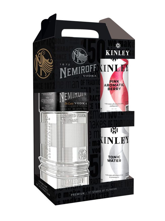 Nemiroff De Luxe 0,7l 40% +Kinley Tonic 0,33l +Kinley Tonic Pink Berry 0,33l