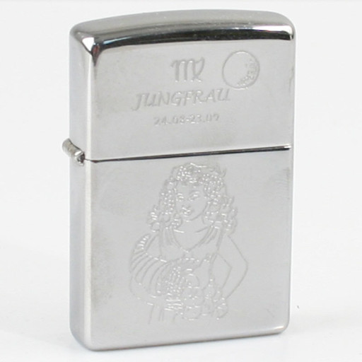 ZIPPO chrom poliert Jungfrau Ha in kleiner Holzbox